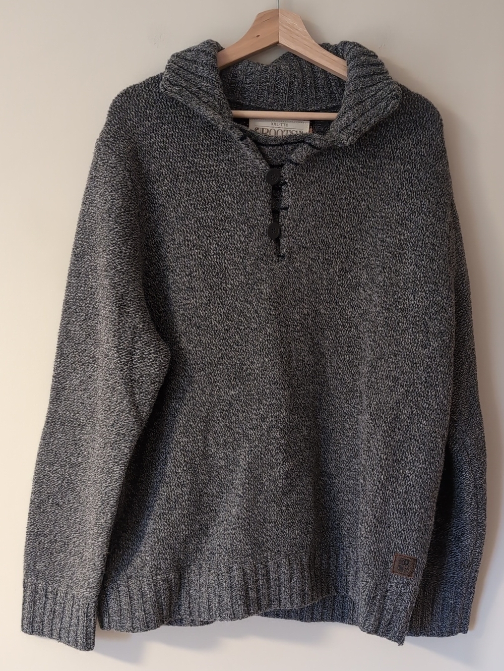 Roots Canada Men's Chunky Knit 100% Lambswool Collared Wool Sweater Size XXL